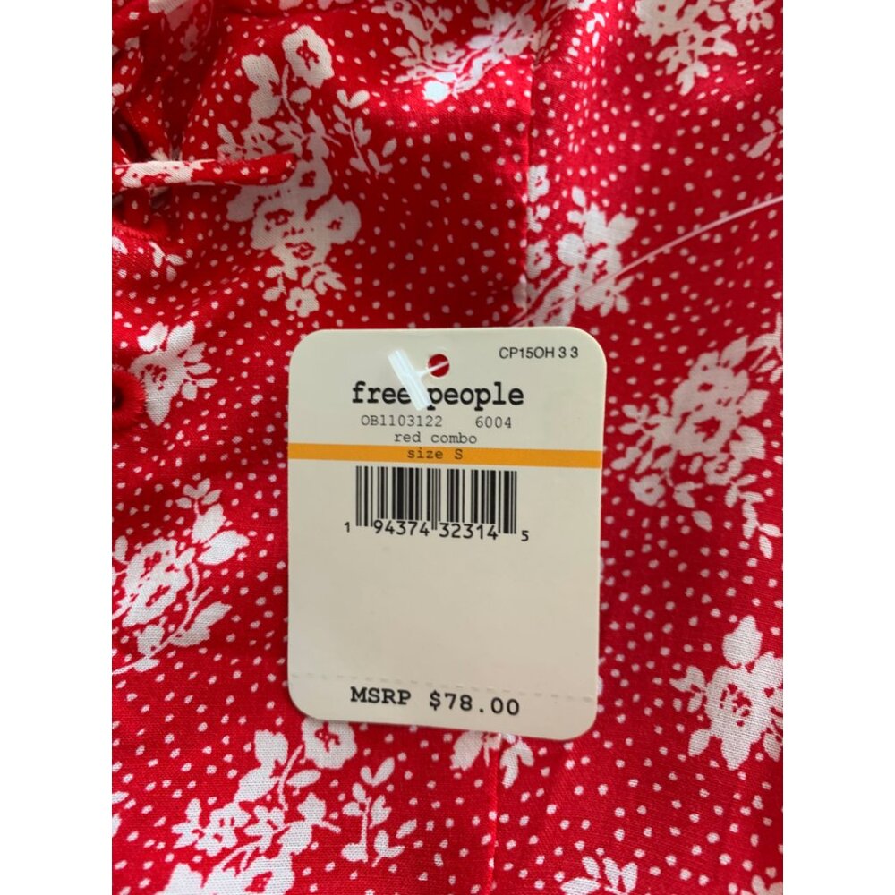 NWT FREE PEOPLE Red Ditsy Floral Don't Dare Mixed Print Mini Slip Dress Sz S - Picture 7 of 7